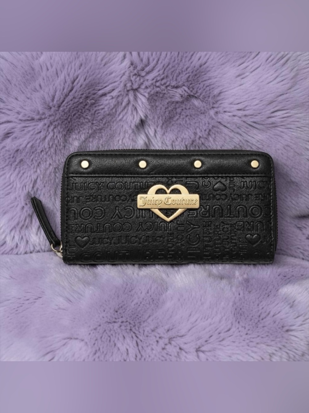 Juicy Couture Large Black Wallet Black Logo Embossed Gold Trim
